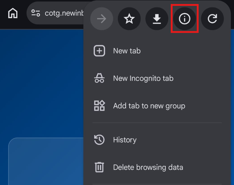 Step 1: Tap the info icon in Chrome toolbar
