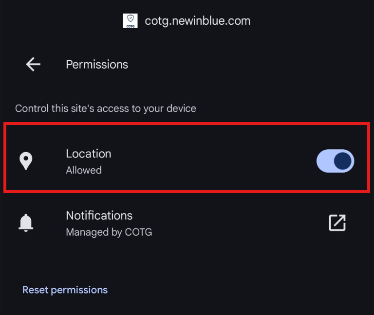 Step 3: Toggle Location to Allow